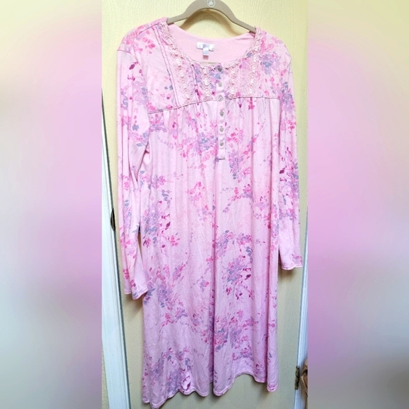 Pink Floral Long Sleeve Nightgown - Picture 1 of 4